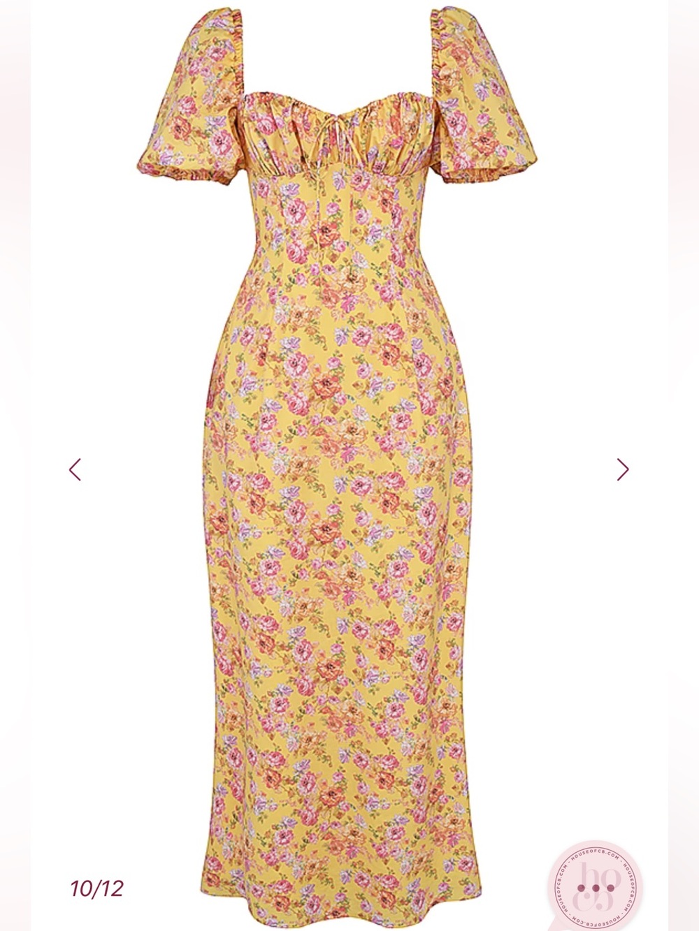 House of CB Yellow Floral Puff-Sleeve Maxi Dress with Sweetheart Bodice - Picture 9 of 13